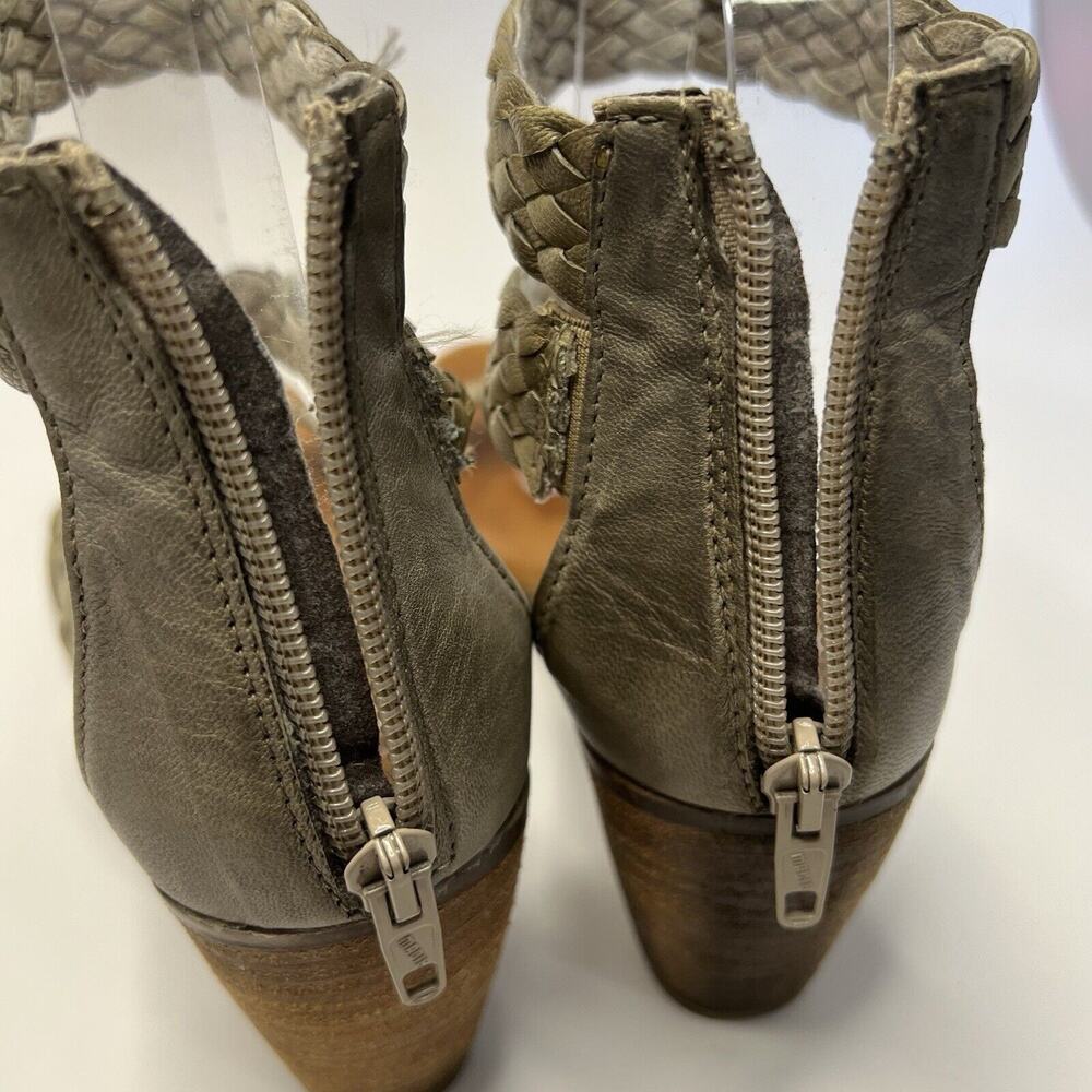 Sundance Sandal Women's US 7.5 -8 Green Brown Strappy Woven Leather Heel Shoes - Picture 8 of 16